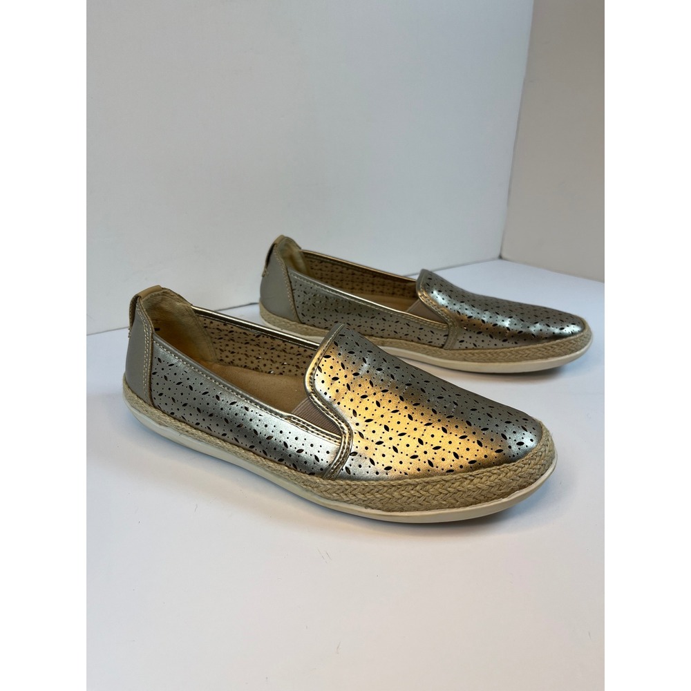 Earth Spirit‎ Womens Gold Metallic Laser Cut Espadrille Slip On Loafers Size 9